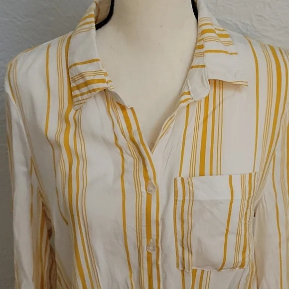 TALLULAH KATE! Vertical Stripe Button Down Long Sleeve Waist Tie Shirt - Picture 1 of 9